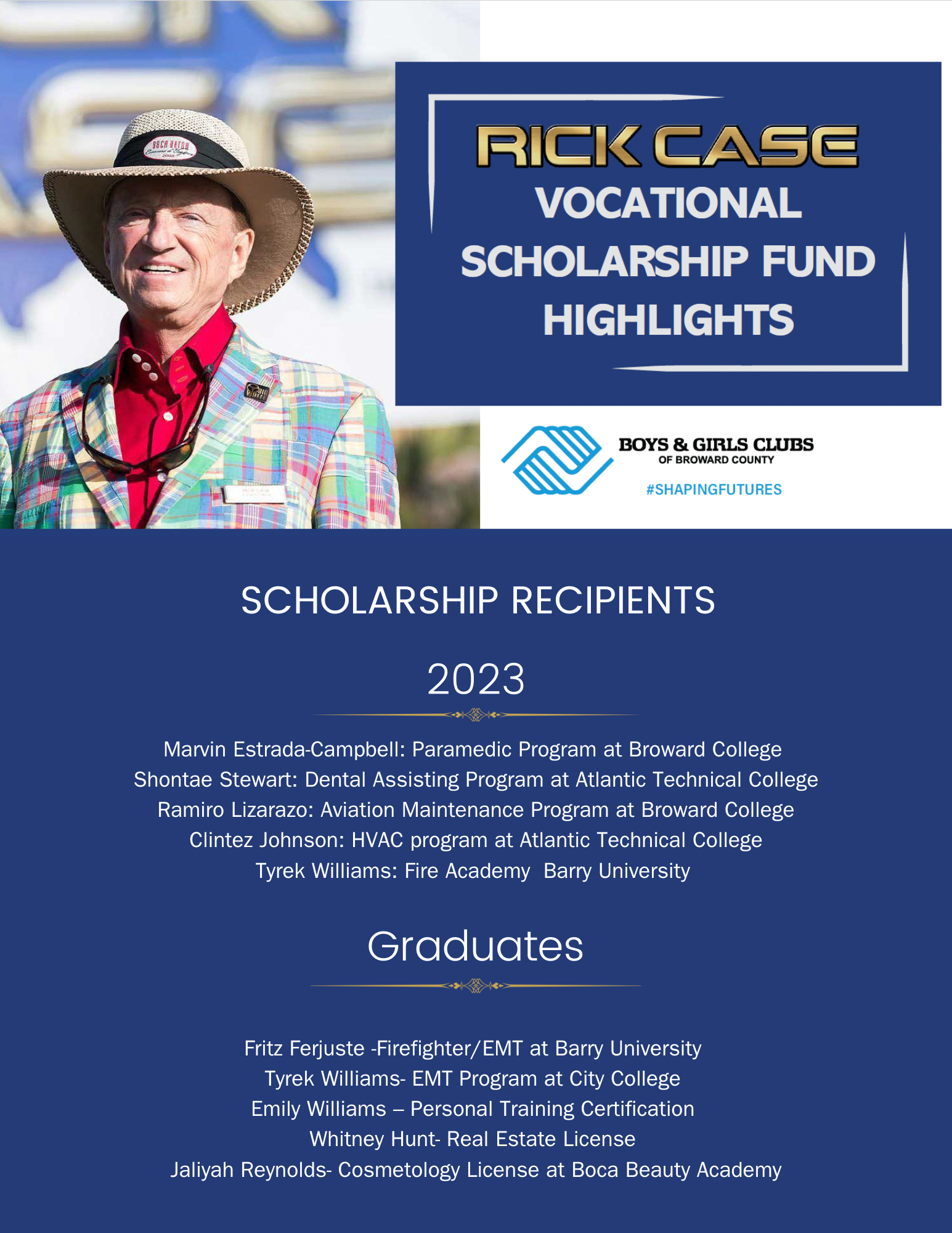 Rick Case Vocational Scholarship Fund Highlights