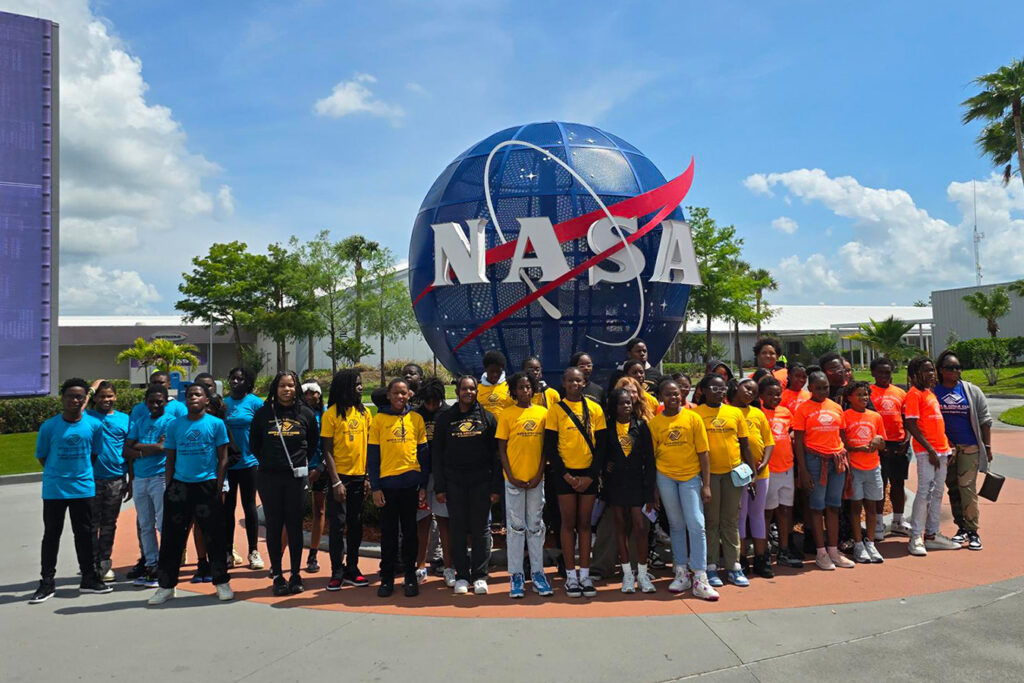 Boys and Girls Club of Broward County Club Members outside the Kennedy Space Museum