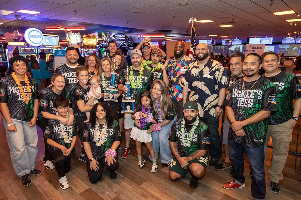 A group picture of event attendees and BGCBC Staff at the Bowling for Kids event.