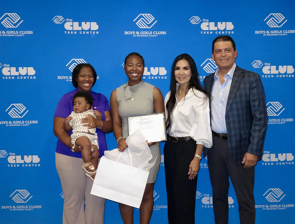 A second BGCBC club member recipient with their family and the Jesus Luzardo Family